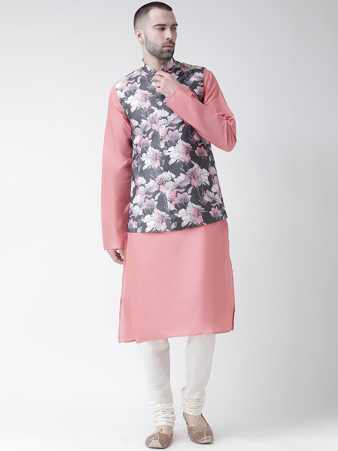 

KISAH Men Pink Solid Kurta with Churidar