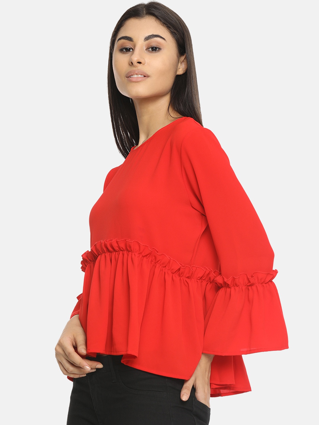 

ISU Women Red Solid Peplum Top