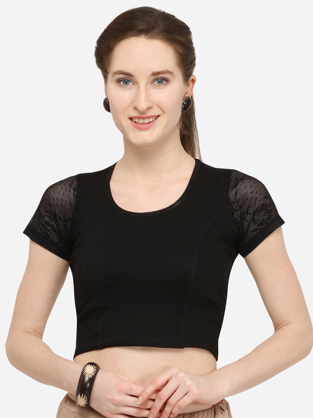 

Inddus Women Black Solid Saree Blouse