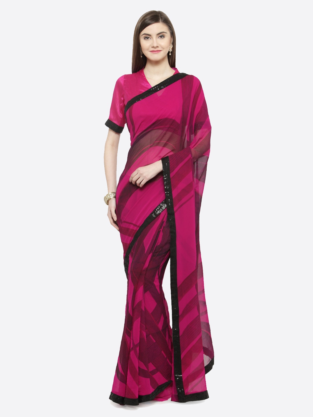 

Shaily Purple Satin Georgette Printed Saree