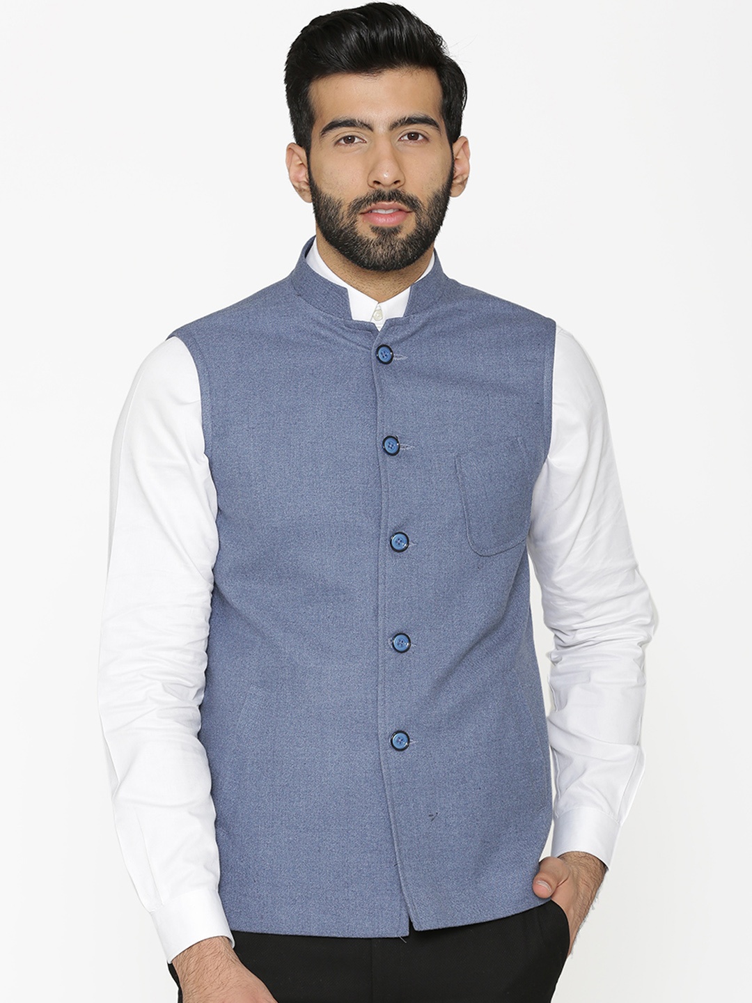 

Wintage Men Blue Woven Design Nehru Jacket