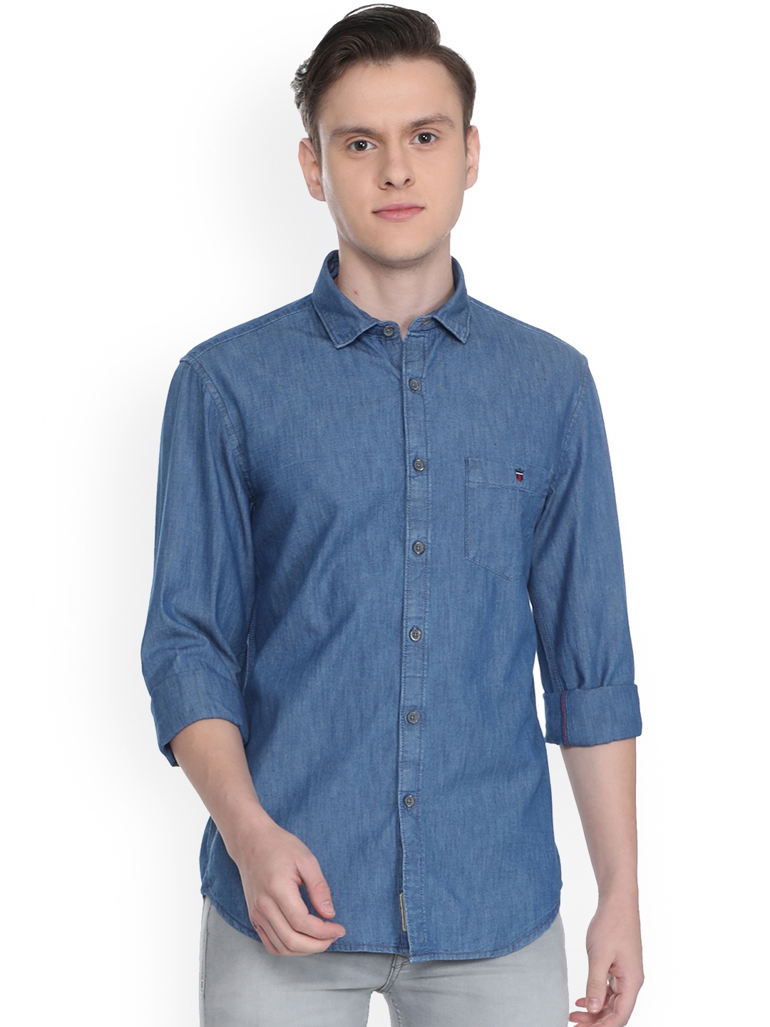 Louis Philippe Men Blue Slim Fit Solid Casual Shirt