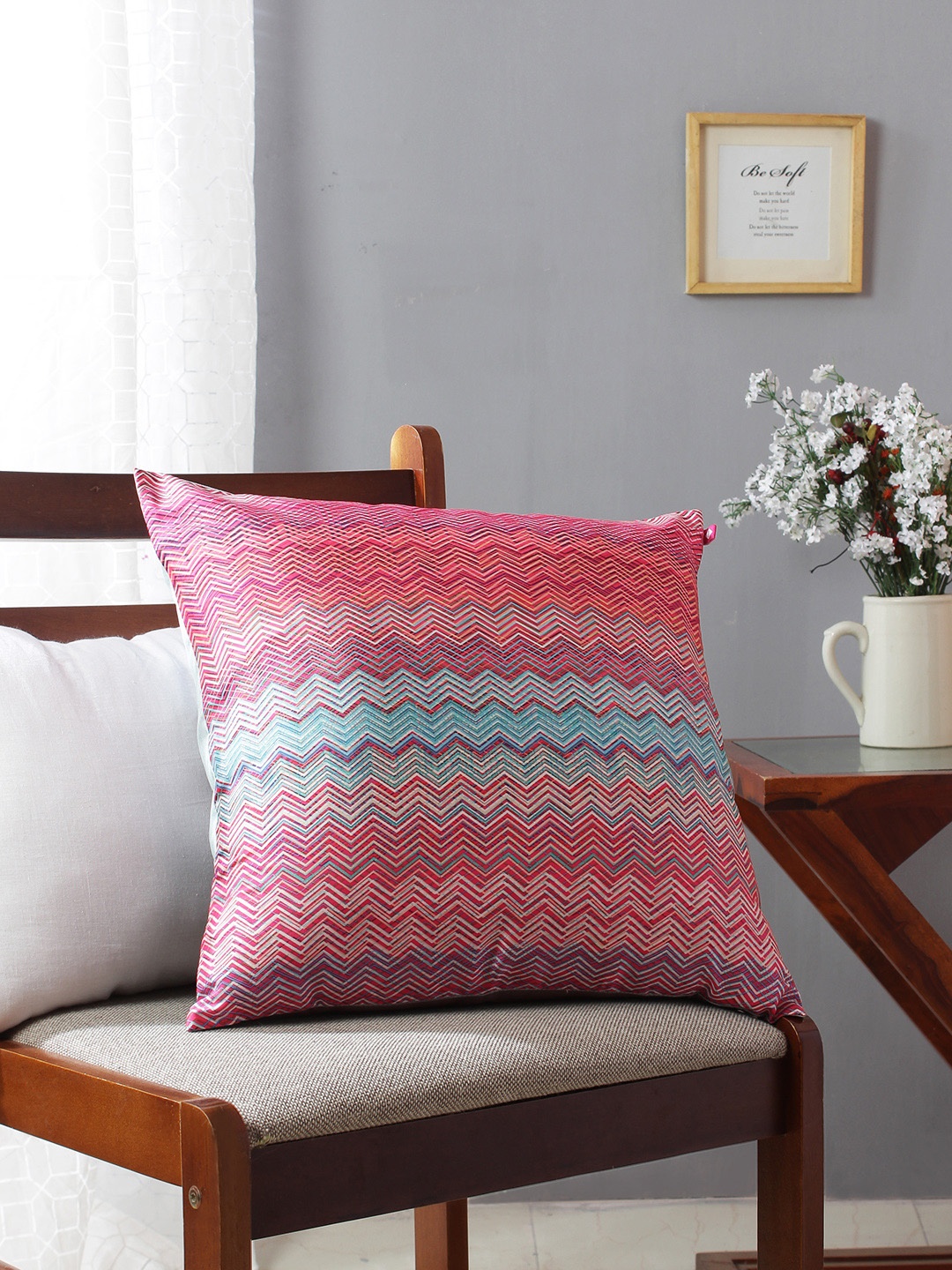 

India Circus by Krsnaa Mehta Pink Set of Single Geometric Square Cushion Covers