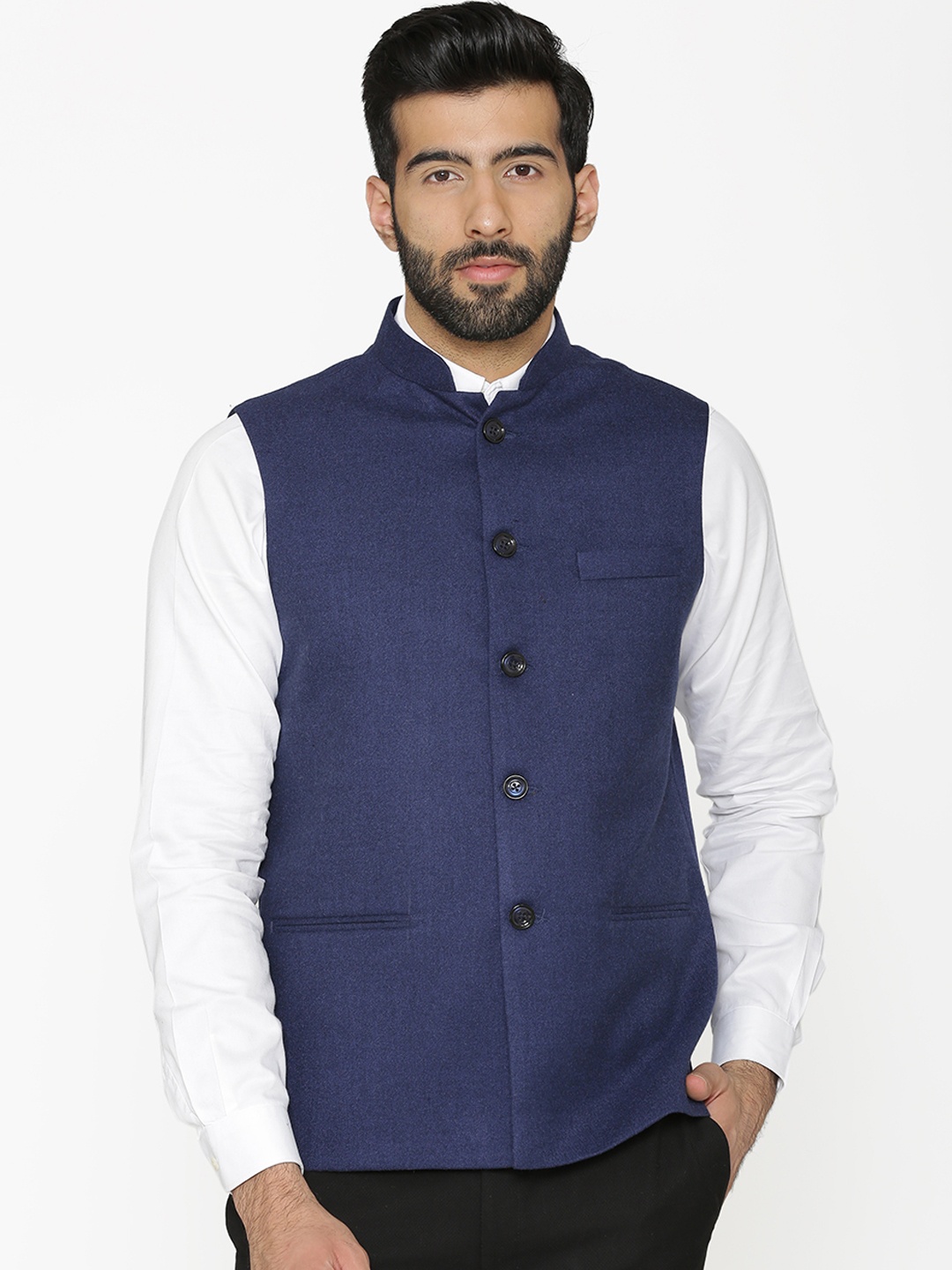 

Wintage Men Blue Solid Nehru Jacket