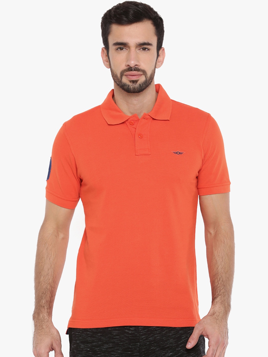 

Force NXT Men Orange Solid Polo Collar T-shirt