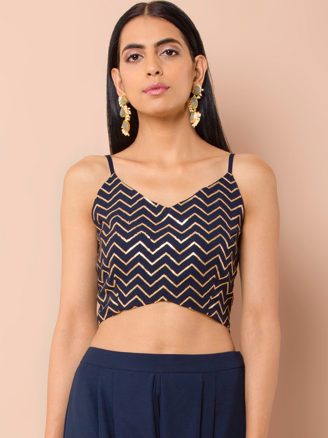 

INDYA Women Blue Embellished Crop Top