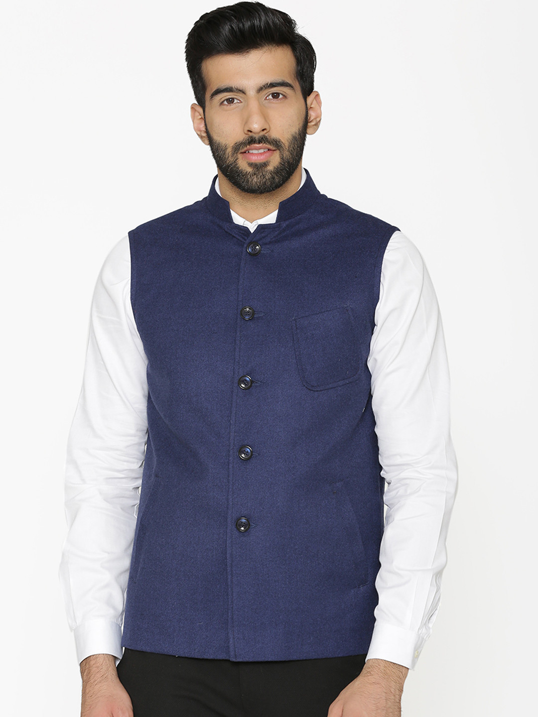 

Wintage Men Blue Woven Design Nehru Jacket
