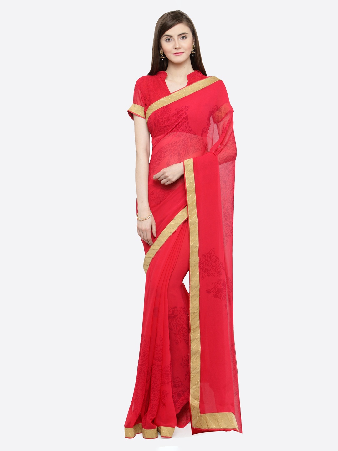 

Shaily Women Red Solid Pure Georgette Saree