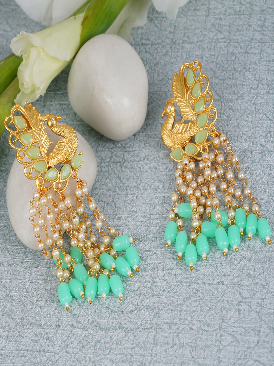

Shining Diva Green & Gold-Plated Antique Classic Drop Earrings