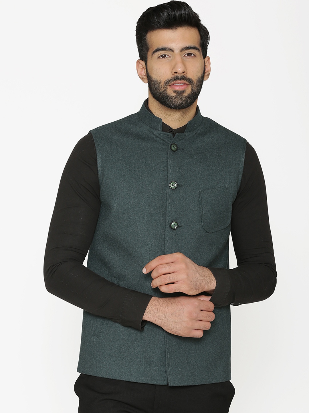 

Wintage Men Charcoal Grey Solid Nehru Jacket