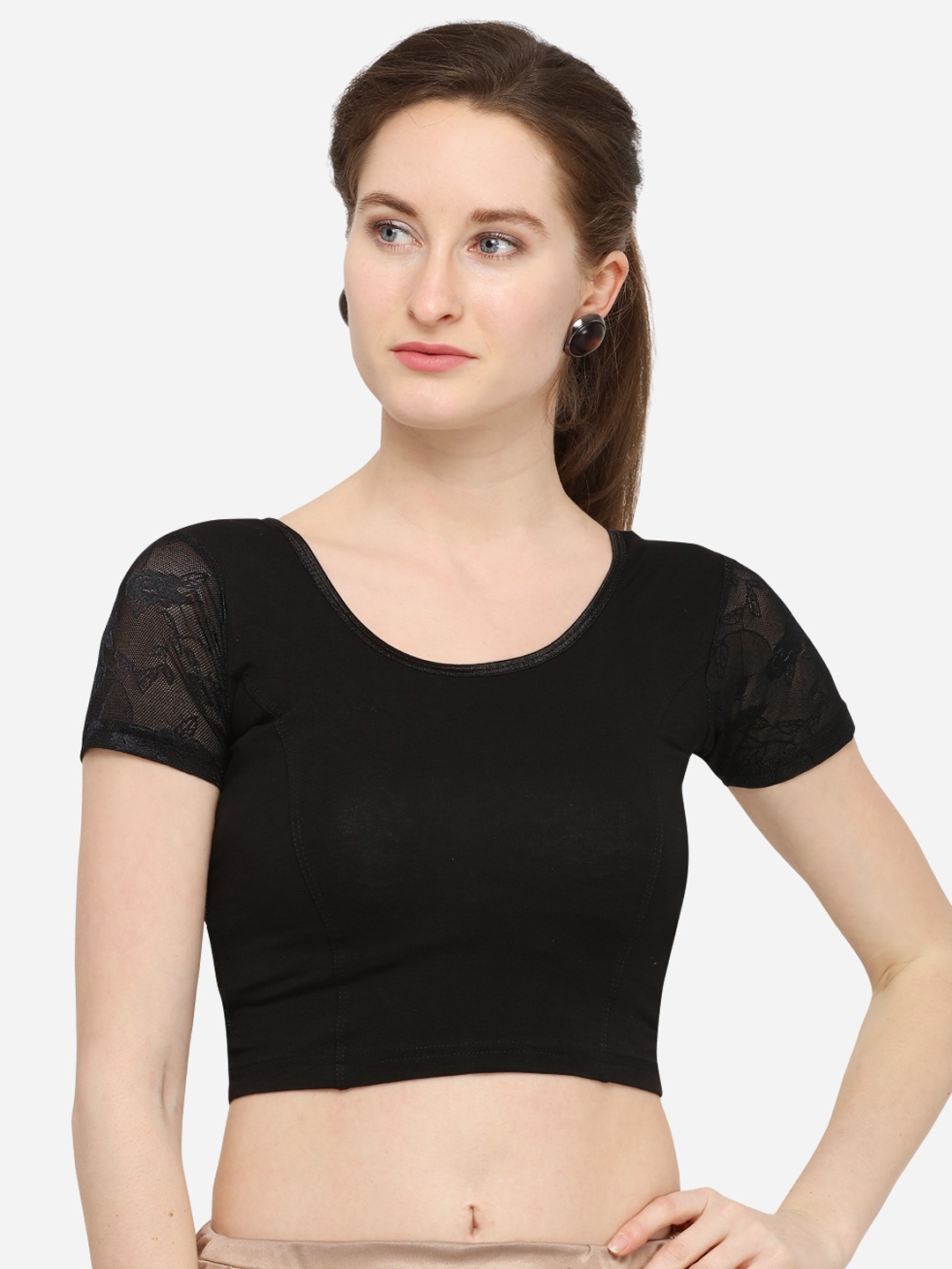 

Inddus Women Black Solid Saree Blouse