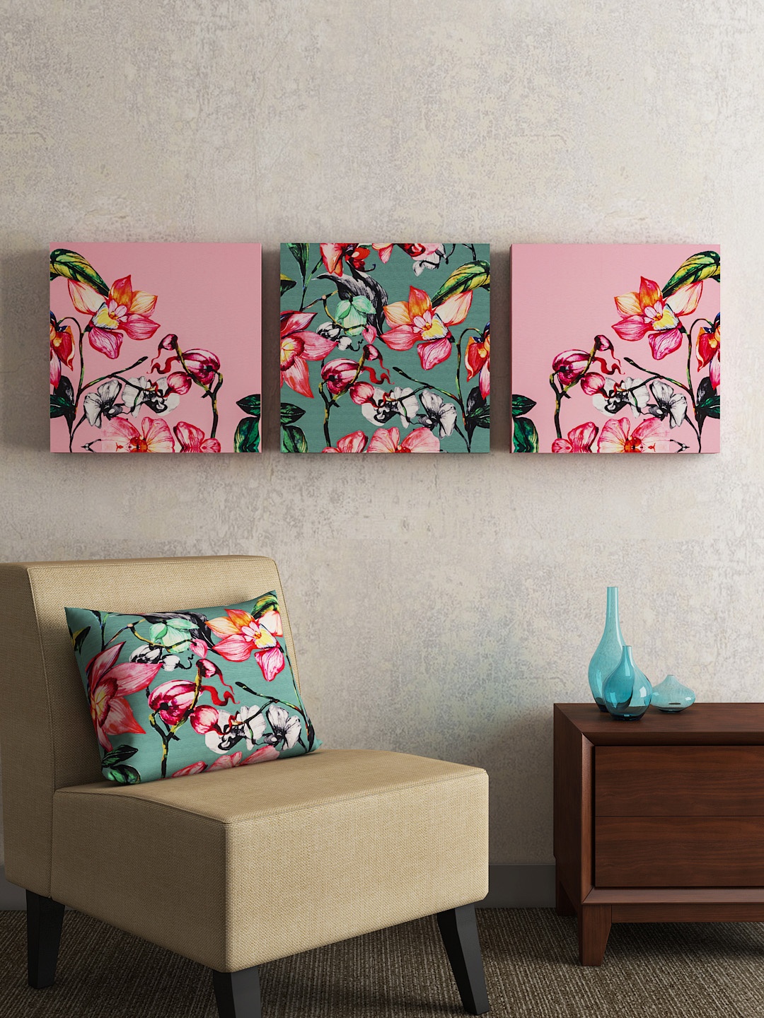 

SEJ by Nisha Gupta Set of 3 Floral Wall Art, Pink
