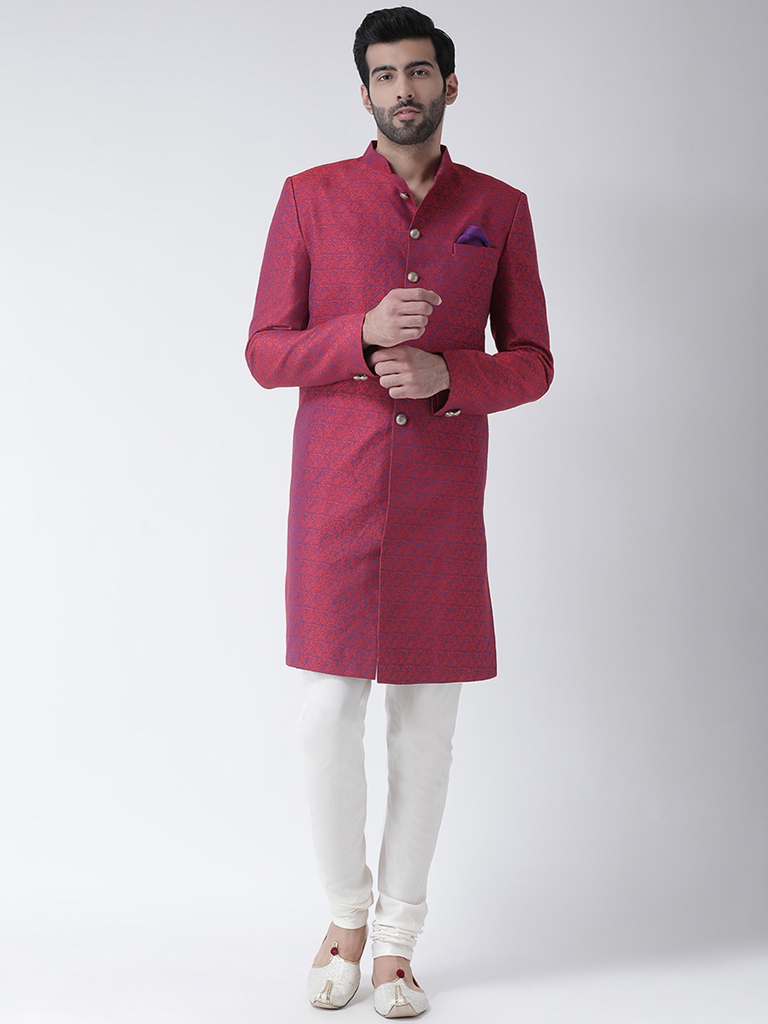 

KISAH Men Woven Design Indowestern Sherwani, Red