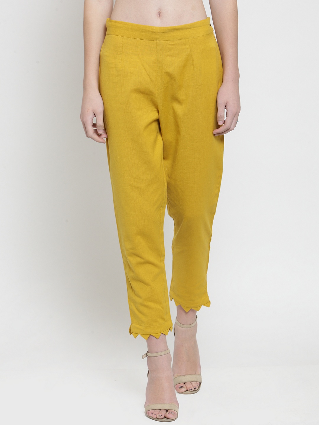 Indibelle Women Mustard Yellow Smart Regular Fit Solid Regular Trousers