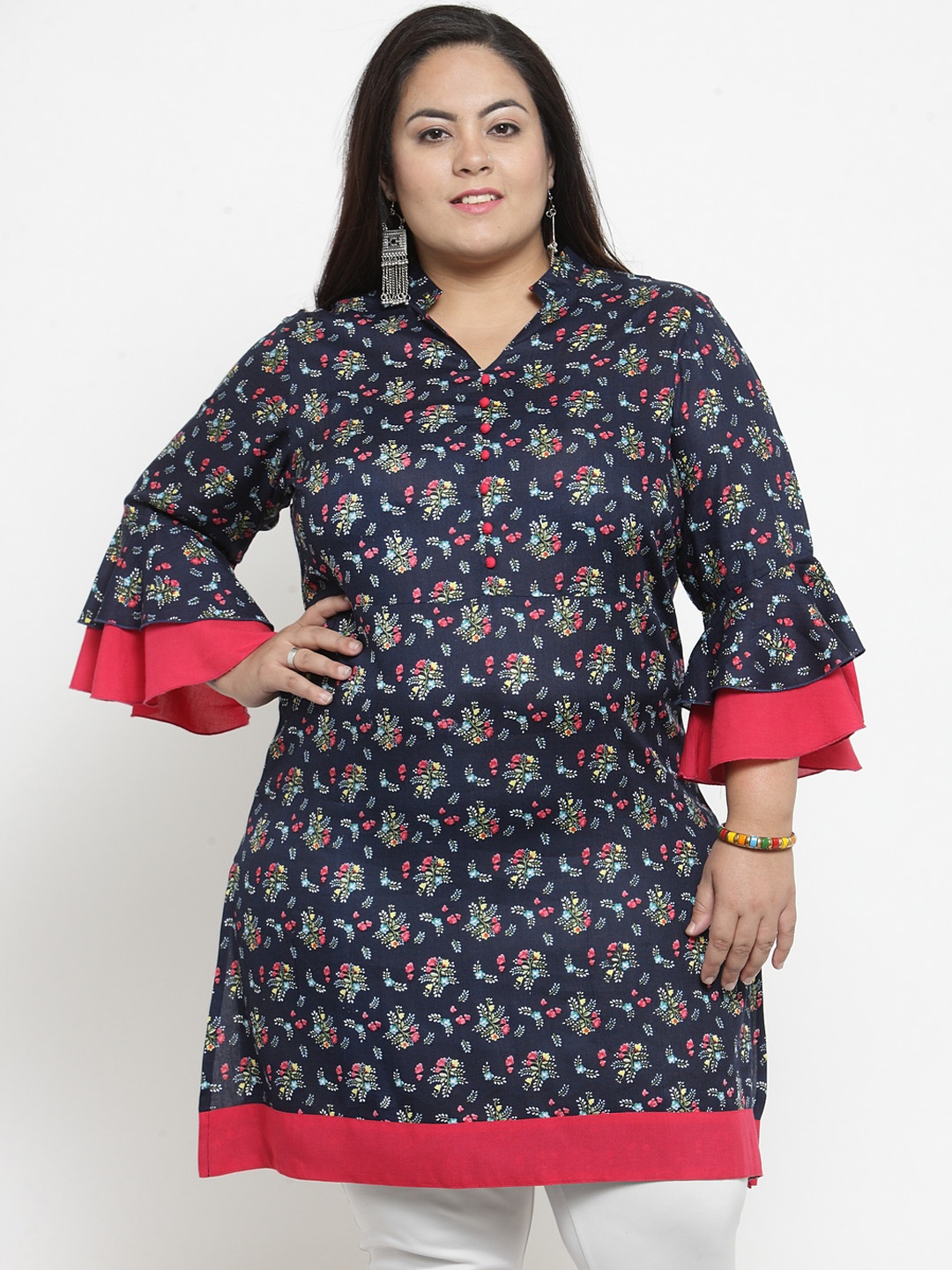 

plusS Women Blue & Red Printed Tunic
