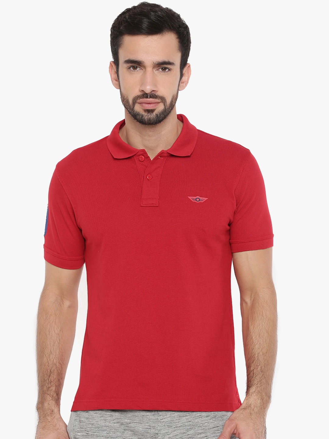 

Force NXT Men Red Solid Polo Collar T-shirt