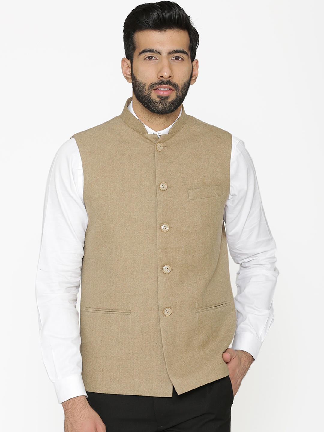 

Wintage Men Beige Solid Nehru Jacket