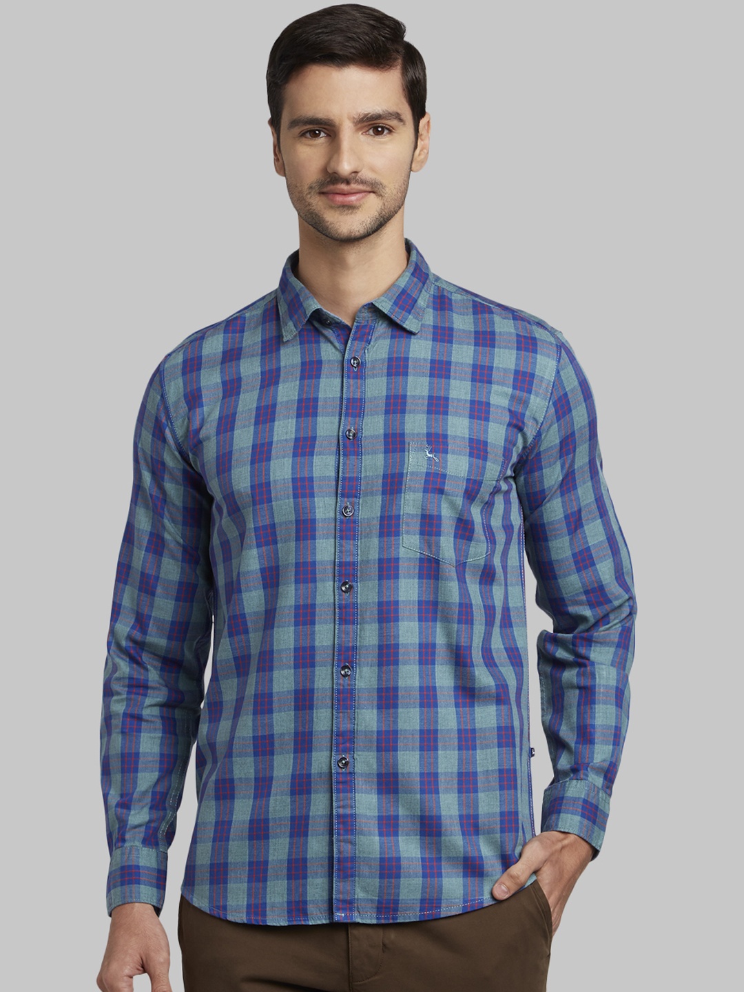 

Parx Men Green Slim Fit Checked Casual Shirt