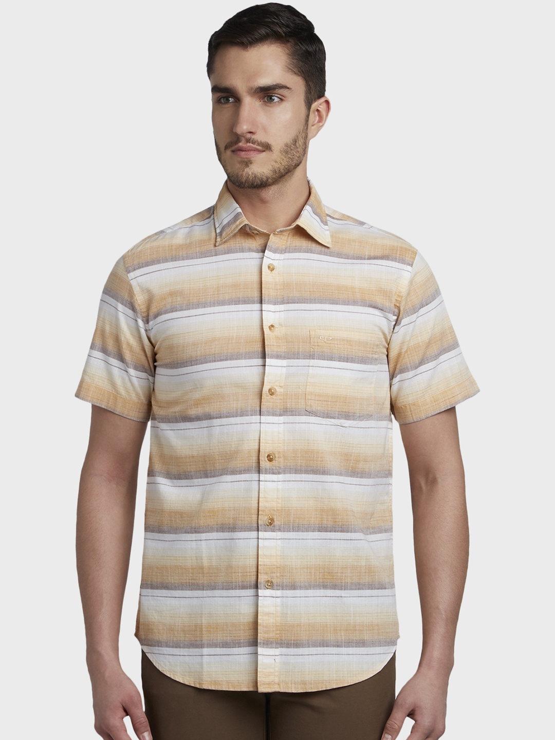 

ColorPlus Men Yellow & White Tailored Fit Striped Casual Shirt
