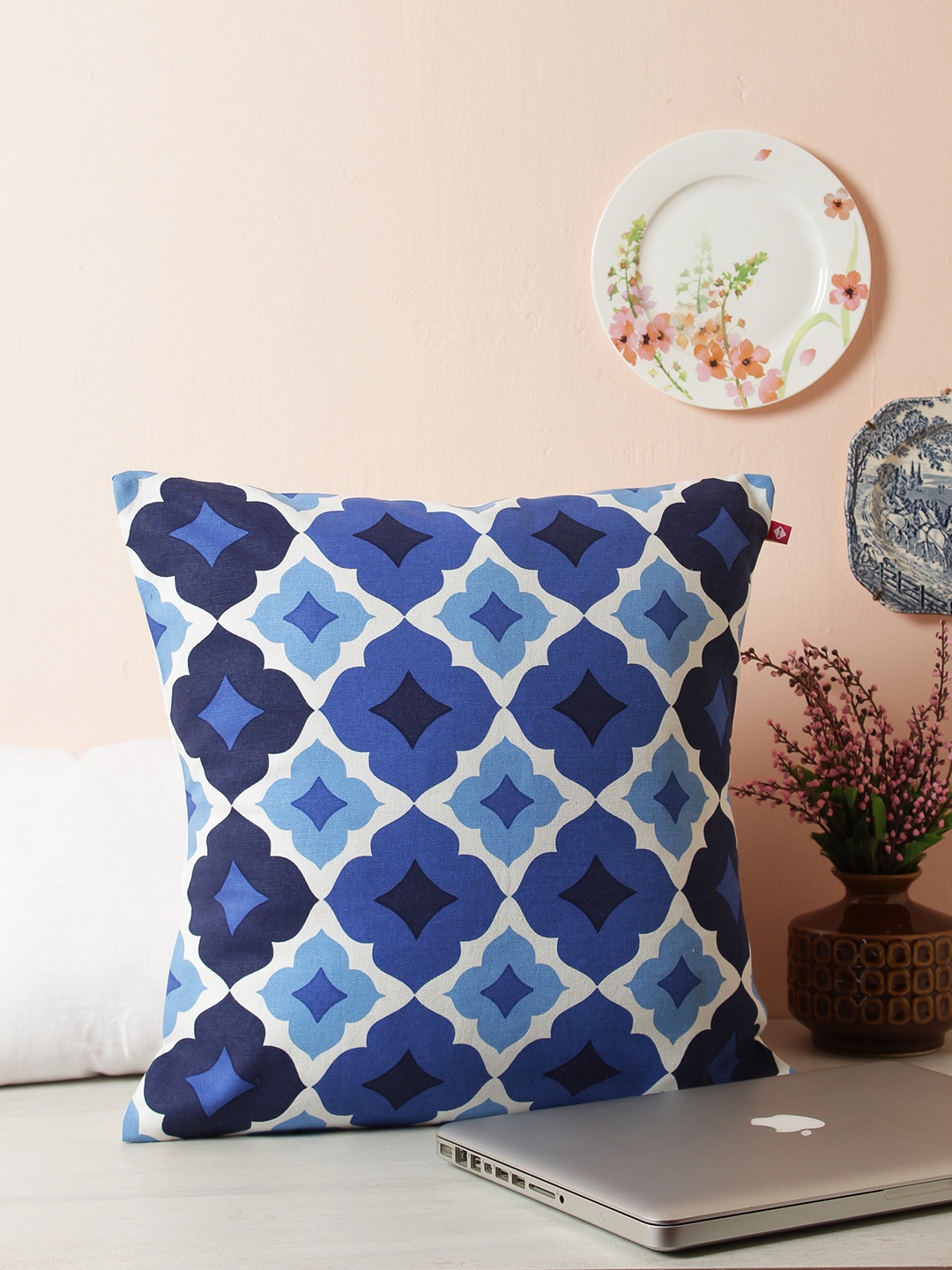 

India Circus by Krsnaa Mehta Blue & White Geometric Square Cushion Cover