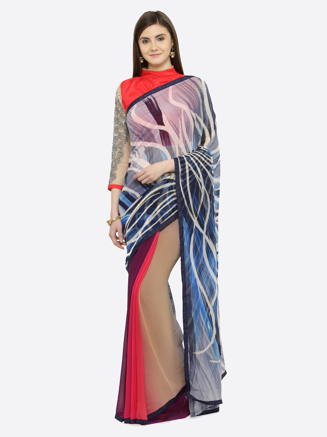 

Shaily Grey & Pink Pure Georgette Printed Saree