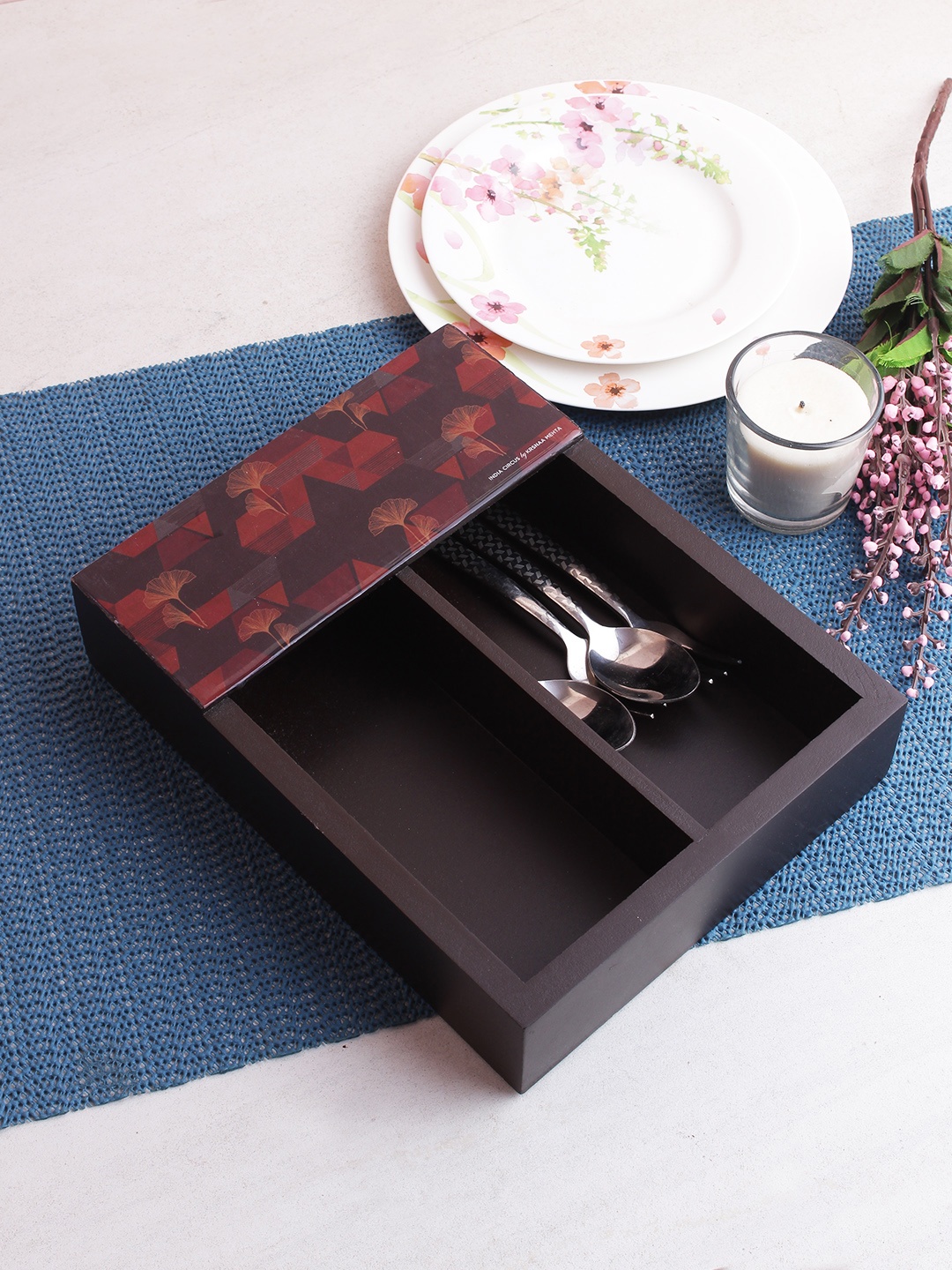 

India Circus by Krsnaa Mehta Coffee Brown Printed Wooden Cutlery Holder