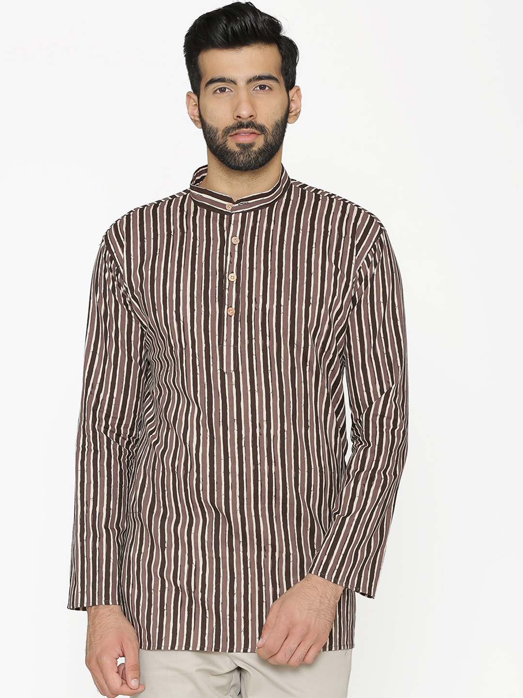 

Wintage Men Brown & Black Striped Straight Kurta