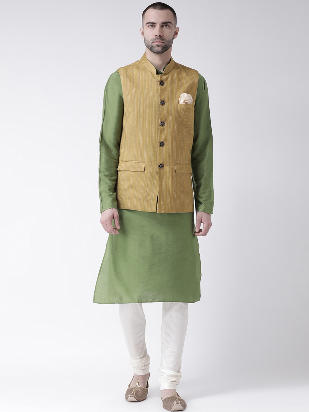 

KISAH Men Green Solid Churidar Kurta with Nehru Jacket