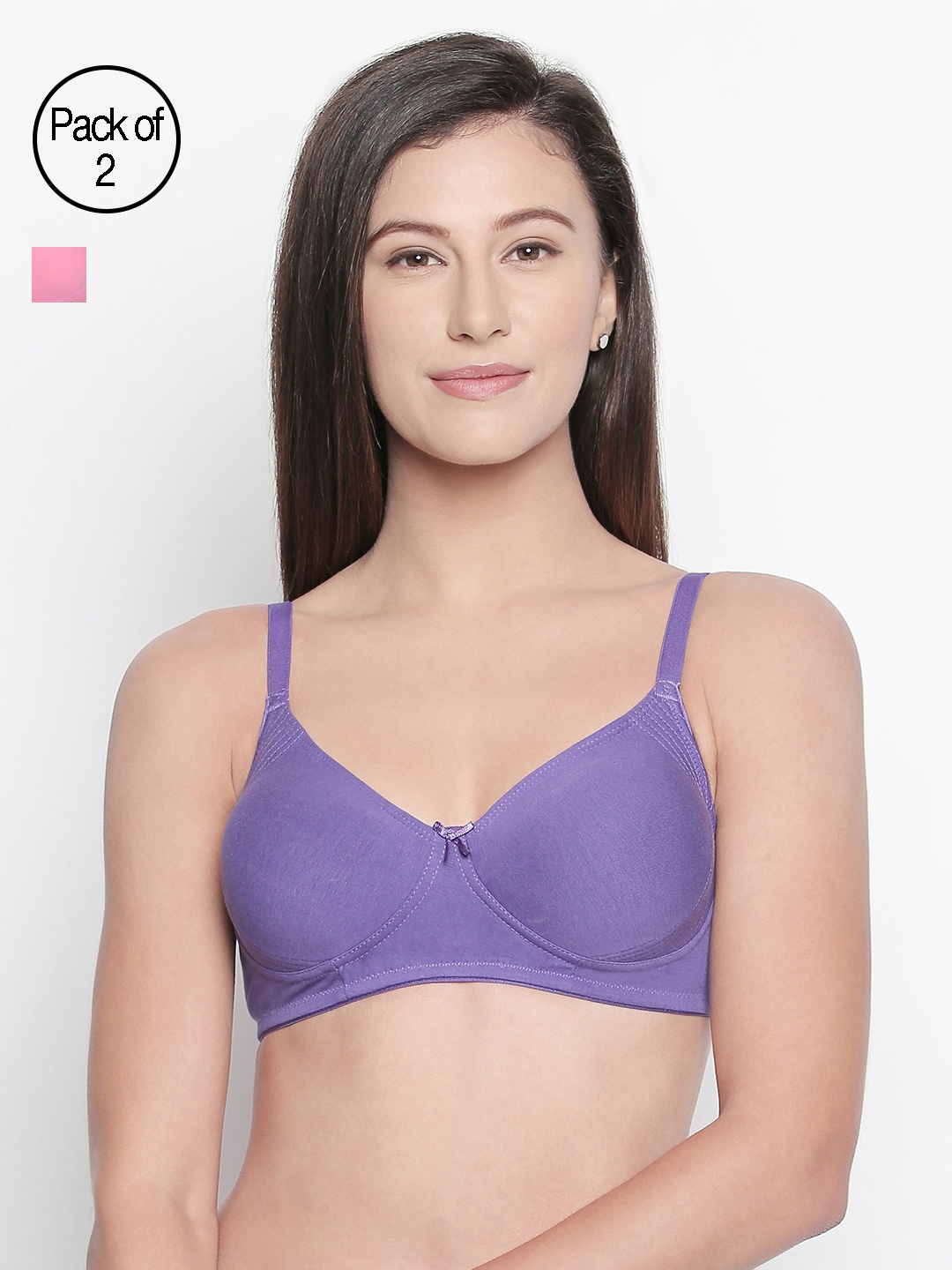 

Bodycare Pack of 2 Solid Non-Wired Non Padded Everyday Bra E6577DPIPUR, Pink