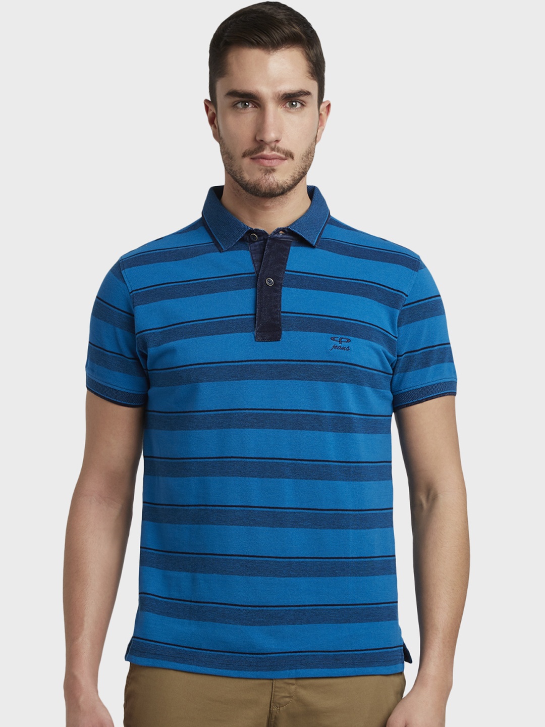 

ColorPlus Men Blue Striped Polo Collar T-shirt