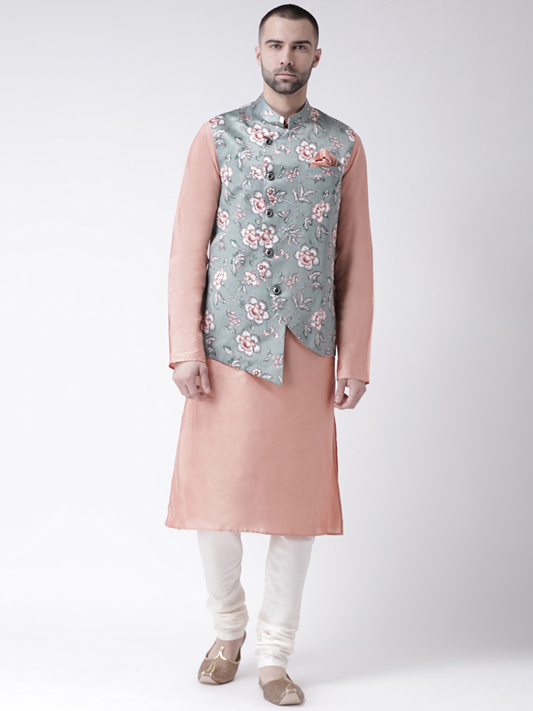 KISAH Men Multicoloured Printed Kurta with Churidar & Nehru Jacket, Multi