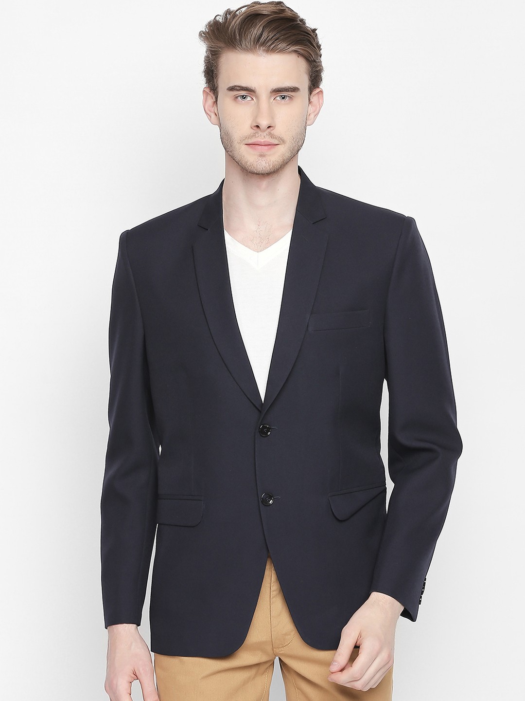 

Blacksmith Men Navy Blue Formal Single-Breasted Blazer
