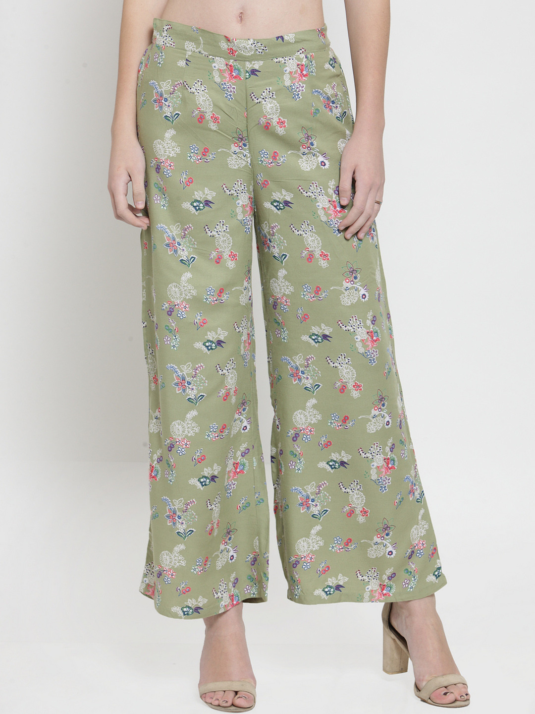 

Indibelle Women Green Rayon Floral Printed Straight Palazzos