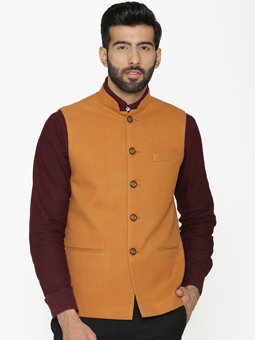 

Wintage Men Orange Solid Nehru Jacket