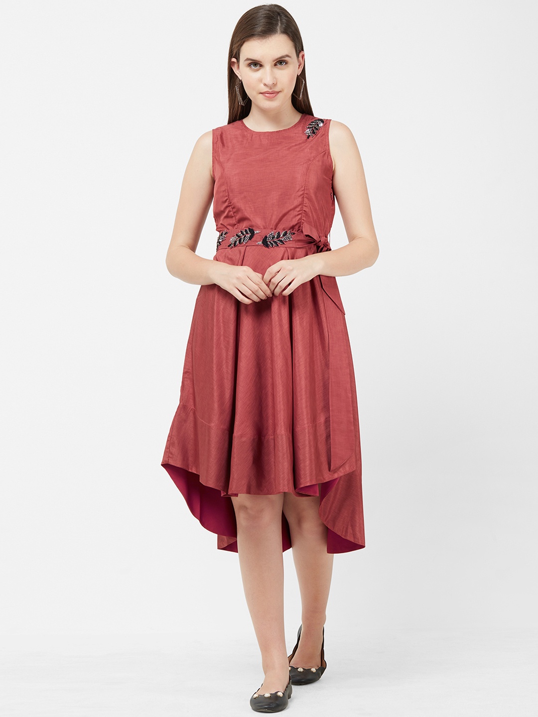 

Soie Women Magenta Embellished Fit and Flare Dress