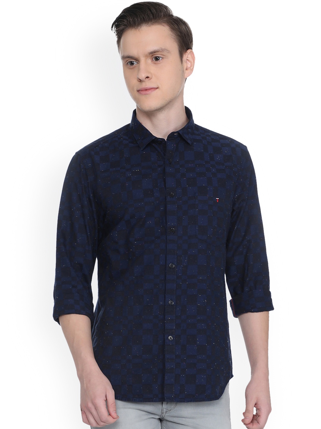 

Louis Philippe Men Navy Blue Slim Fit Checked Casual Shirt