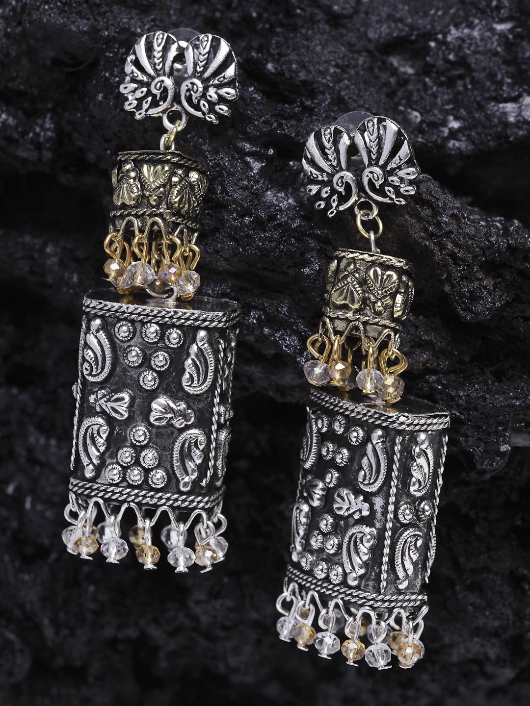 

Moedbuille Silver-Plated & Gold-Toned Handcrafted Dome Shaped Jhumkas