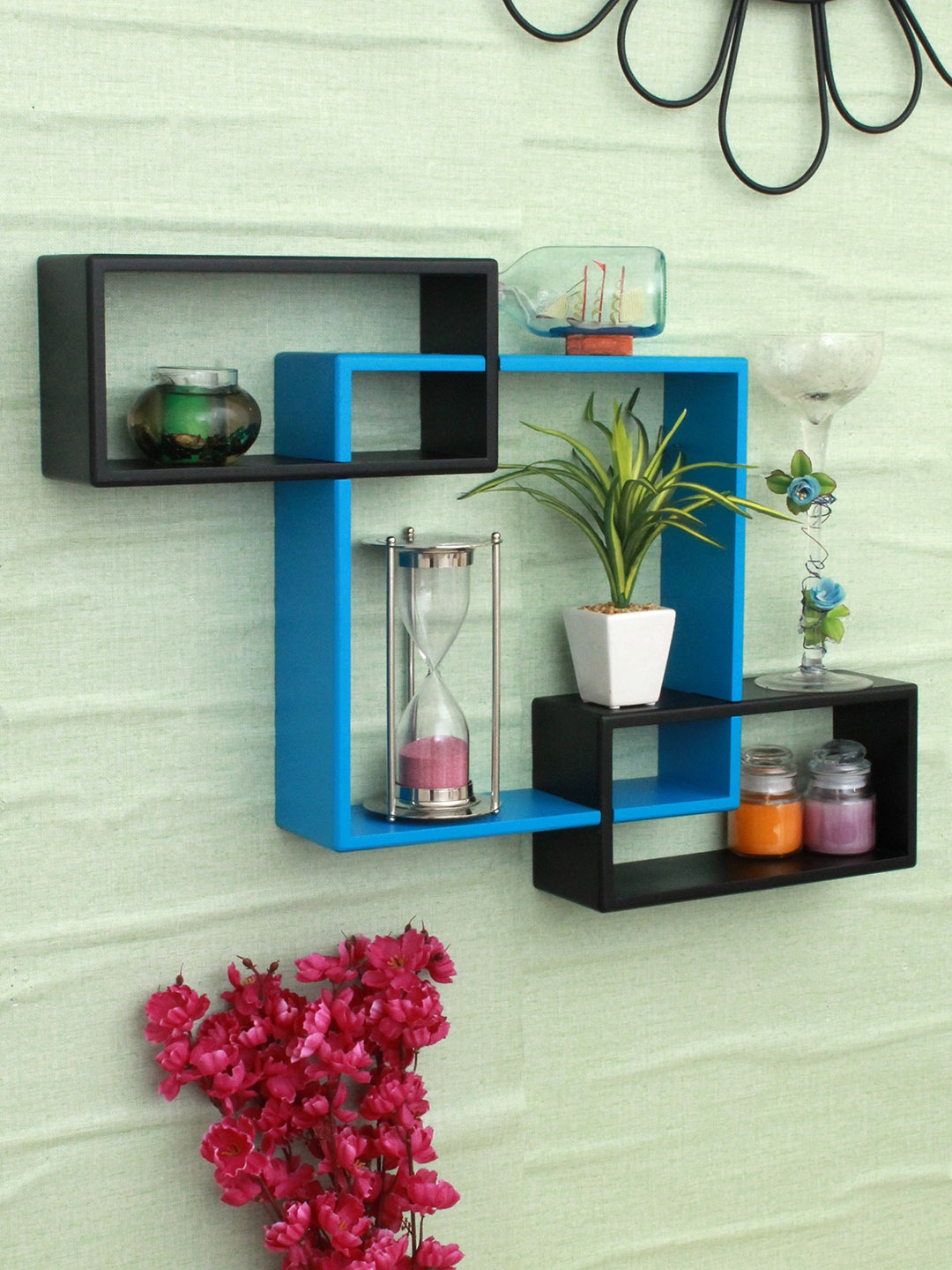 

Home Sparkle Blue & Black MDF Basic Wall Shelf