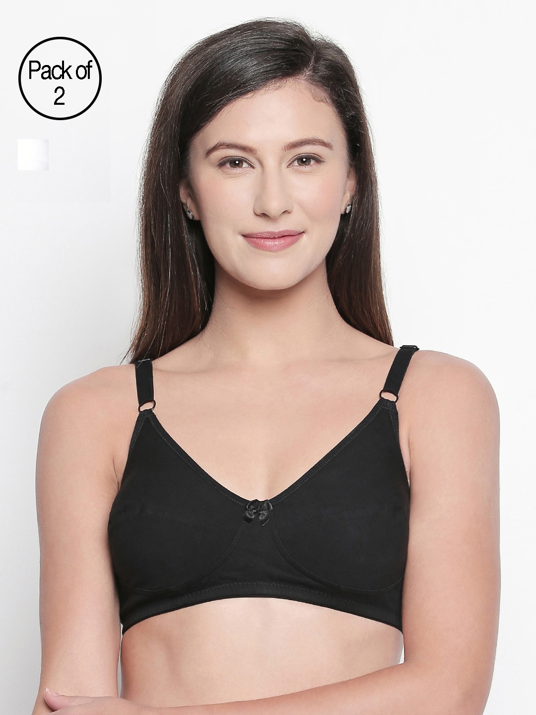 

Bodycare Solid Pack of 2 Non-Wired Non Padded Everyday Bra E6595BW, Black