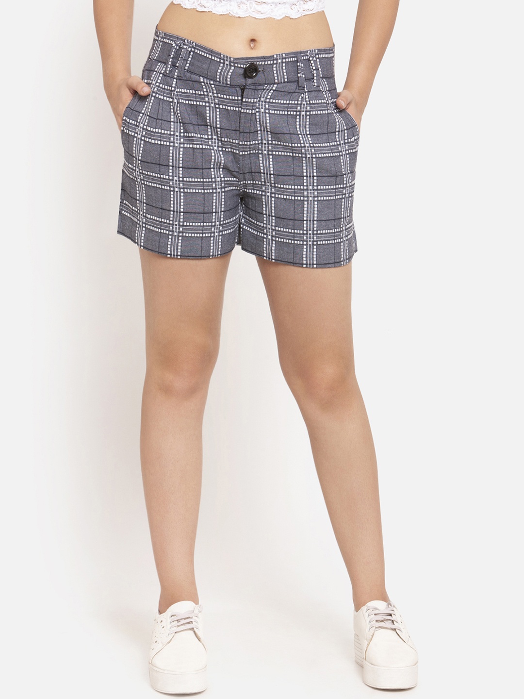 

Martini Women Blue Checked Regular Fit Regular Shorts