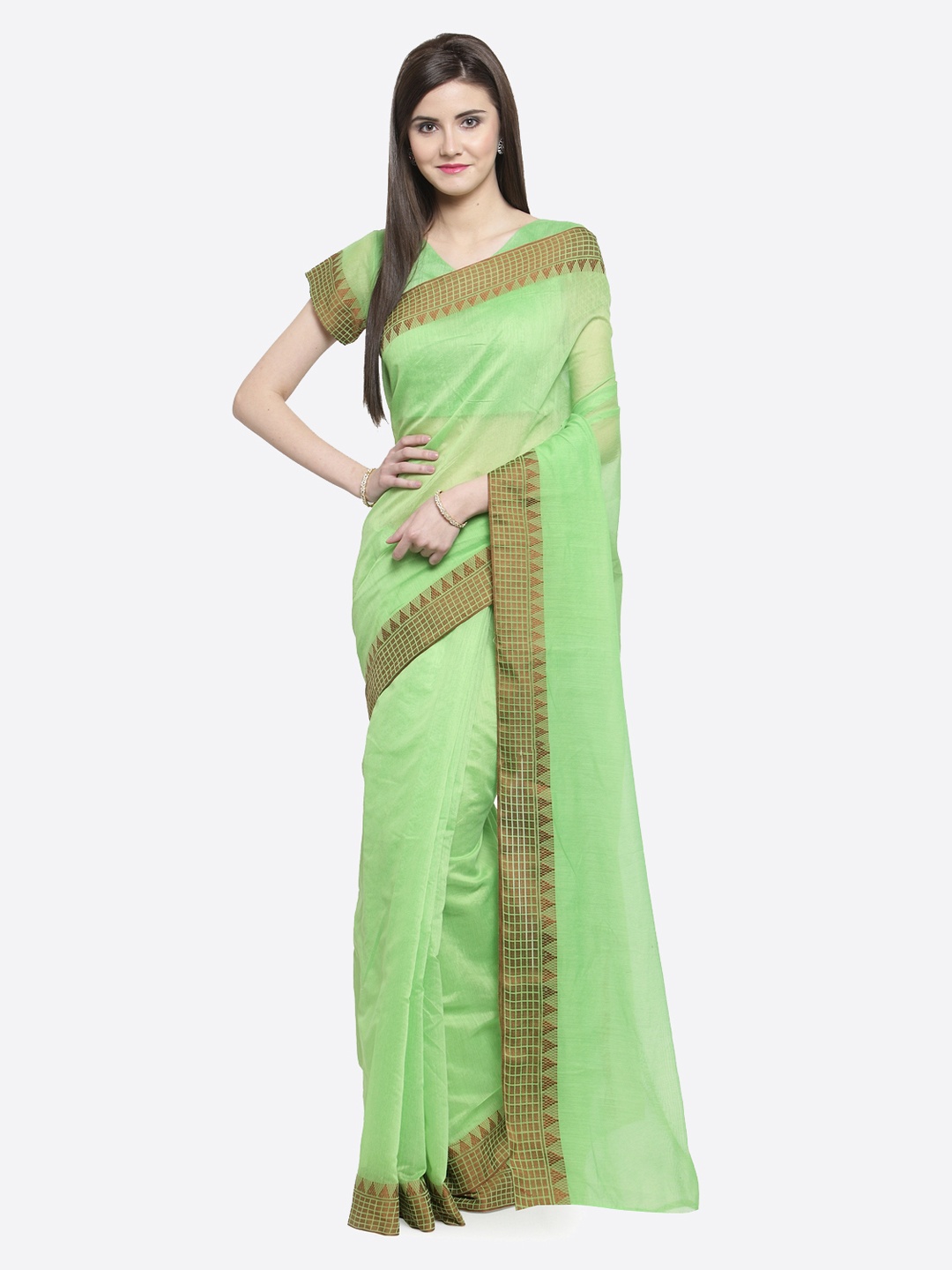 

Shaily Green Solid Pure Linen Saree