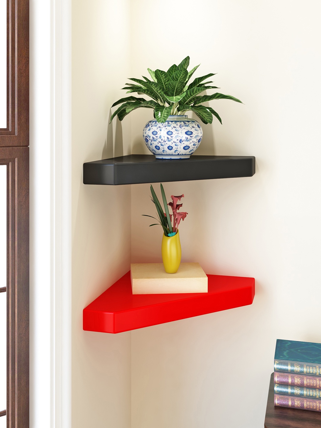 

Home Sparkle Set of 2 Corner Wall Shelves, Black