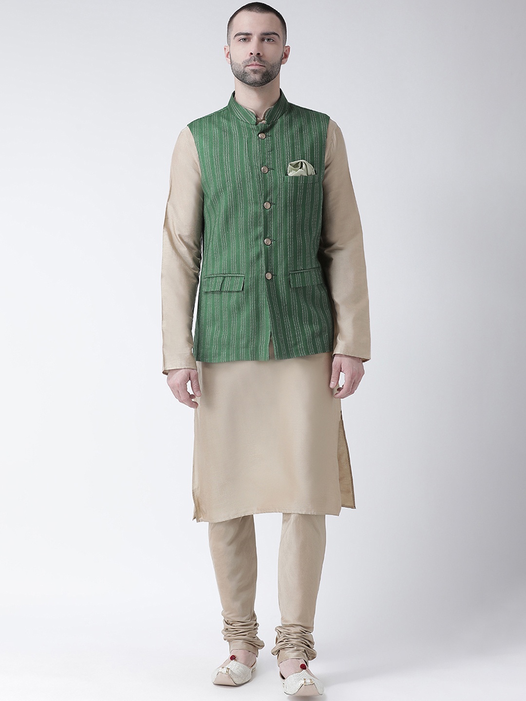 

Kisah Men's Sea Green Jacquard Nehru Jacket with Kurta and Churidar Set