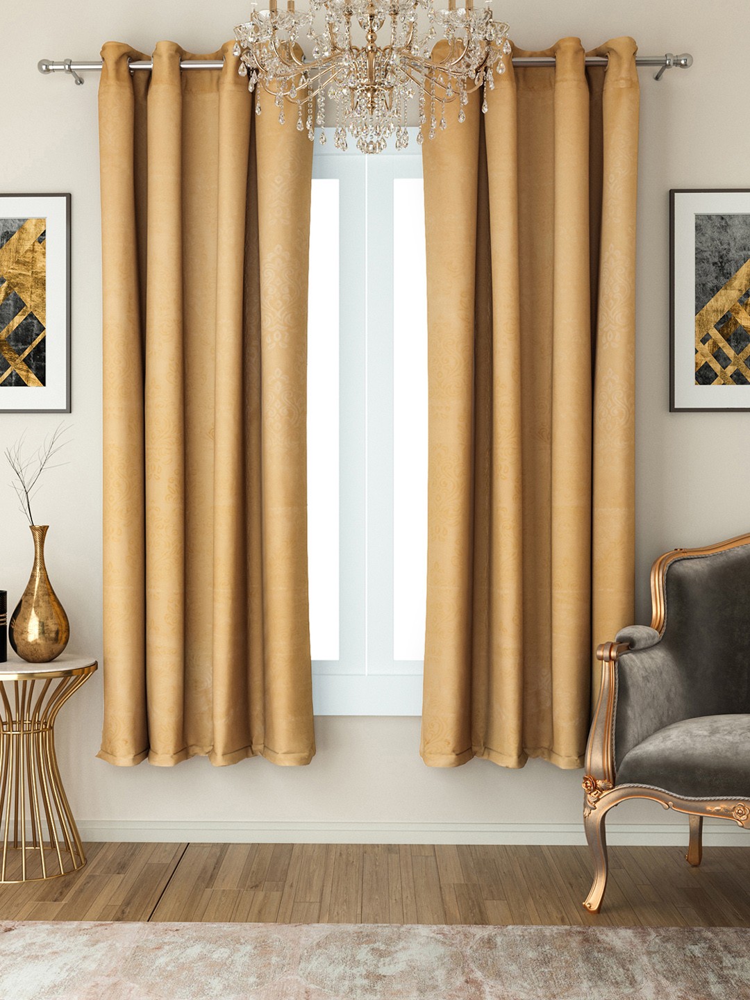 SWAYAM Beige Set of 2 Black Out Window Curtains