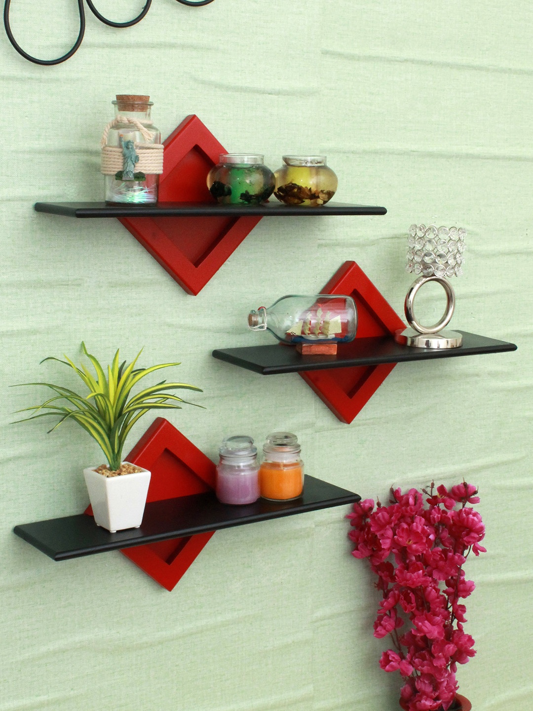 

Home Sparkle Set of 3 Basic Wall Shelves, Red