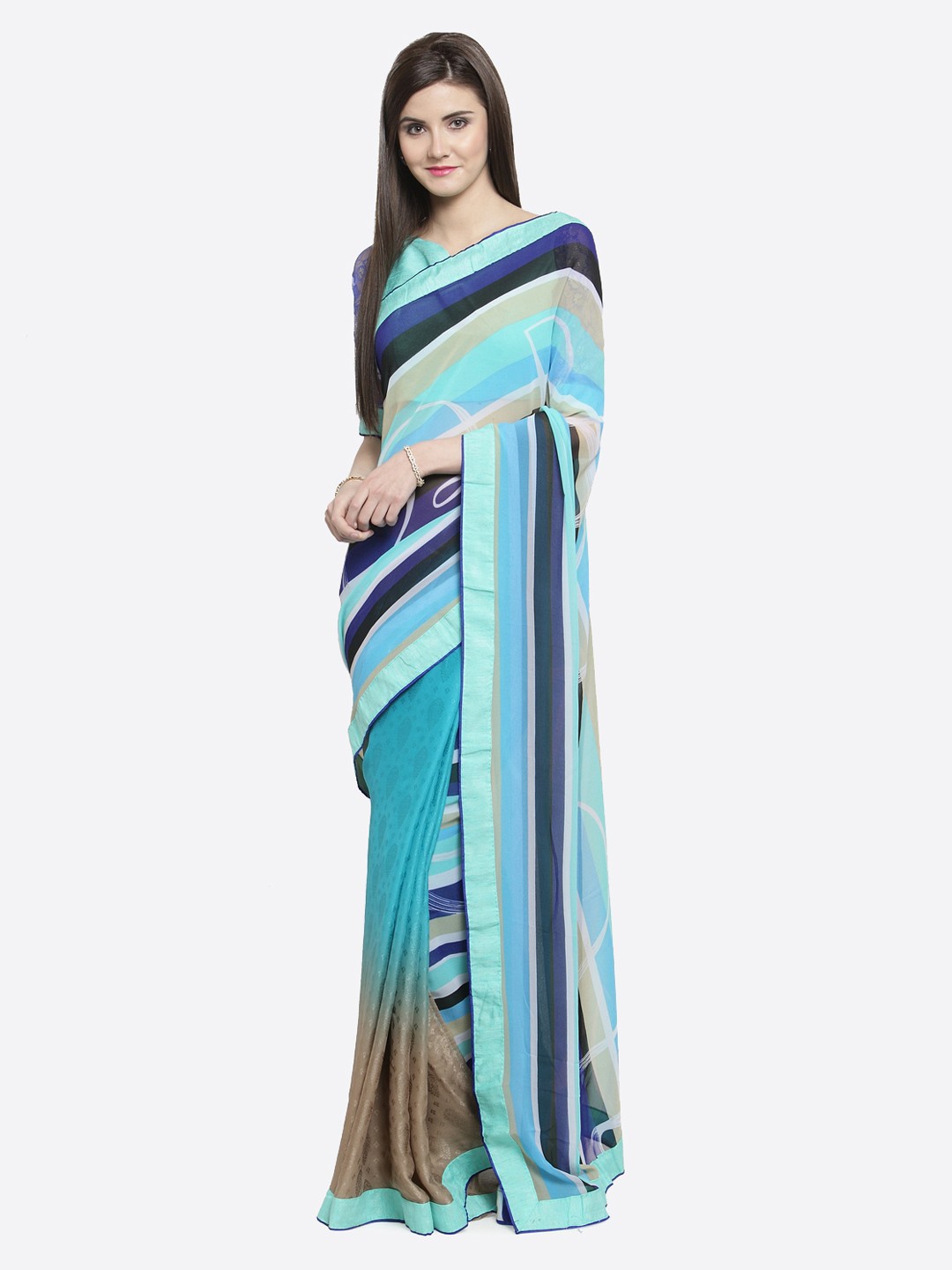 

Shaily Blue Striped Pure Georgette Saree