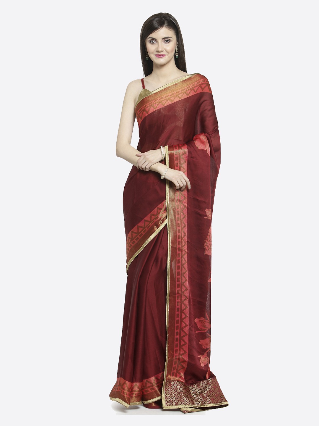 

Shaily Maroon Printed Pure Georgette Saree