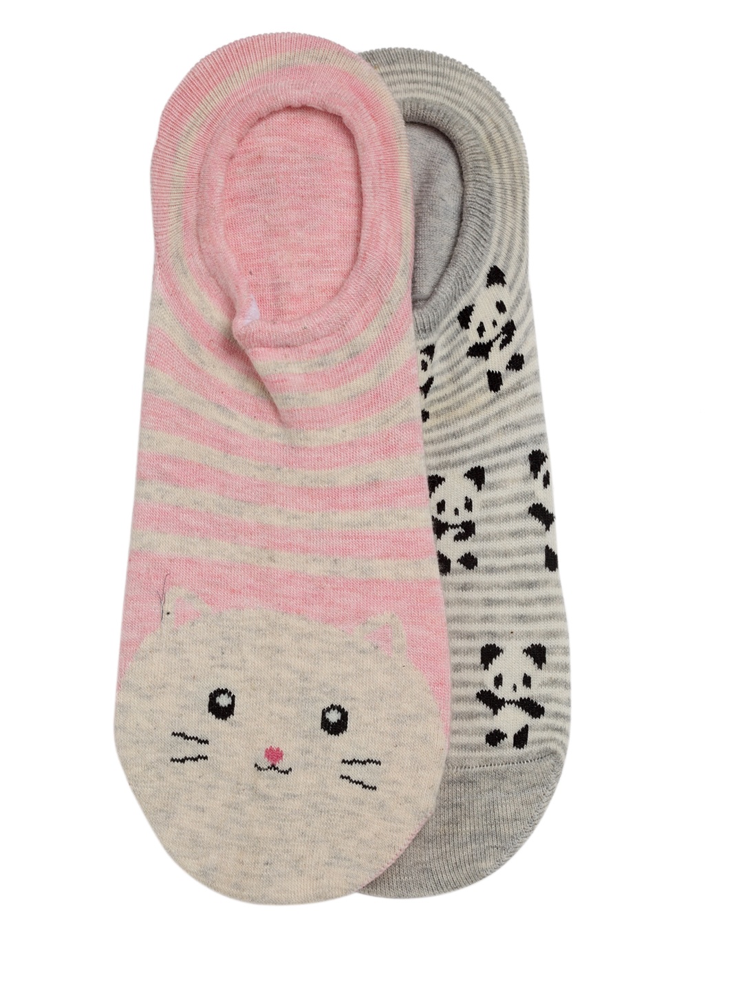 

J style Women Pack of 2 Pink & Grey Striped Shoe Liners