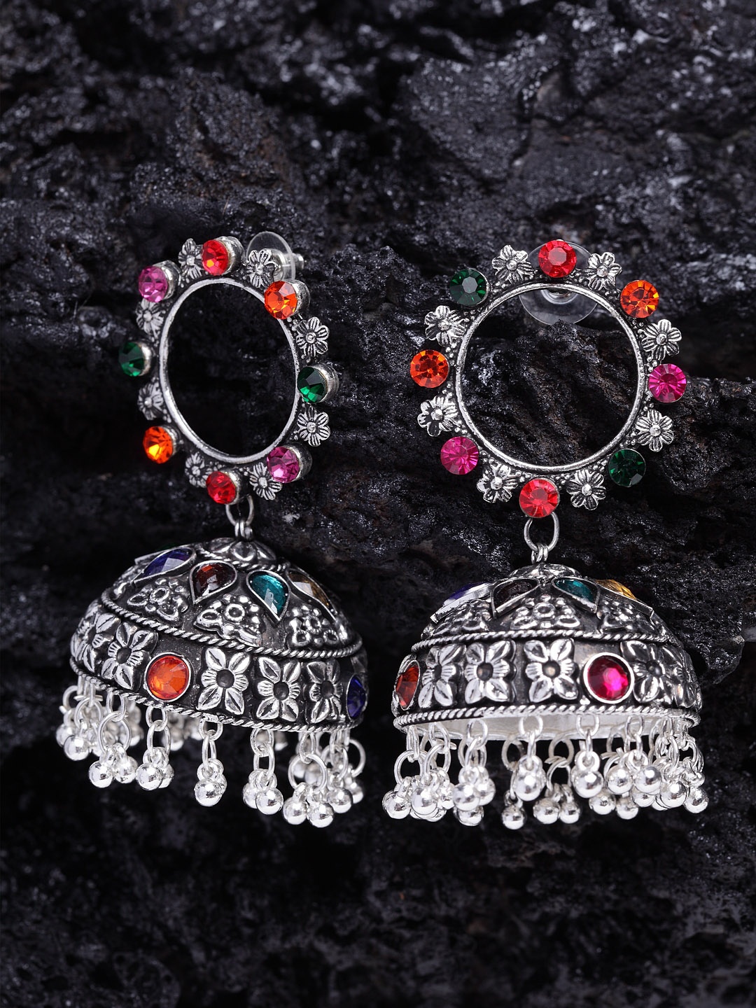 

Moedbuille Silver-Plated Handcrafted Dome Shaped Jhumkas