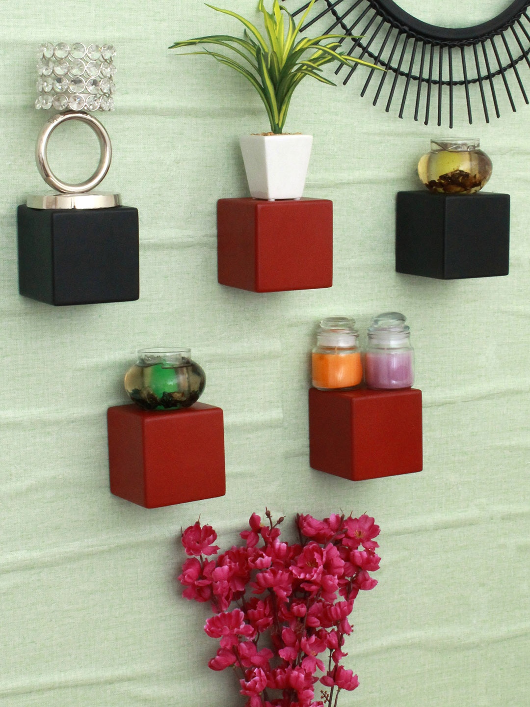 

Set of 5 MDF Basic Wall Cube Shelves, Red